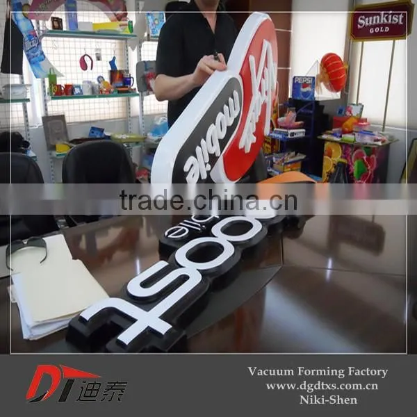 Custom PS/ABS advertising plastic logo sign display by vacuum forming