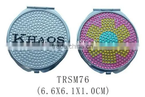 Round shape bling metal compact mirror rhinestone pocket mirror