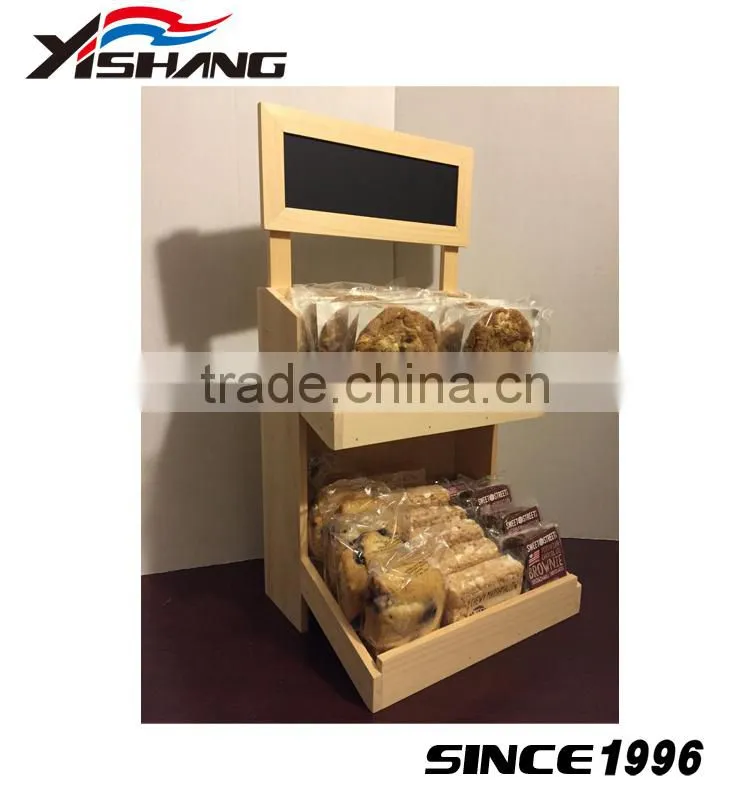 Retail shop blackboard shelf wood bread display rack