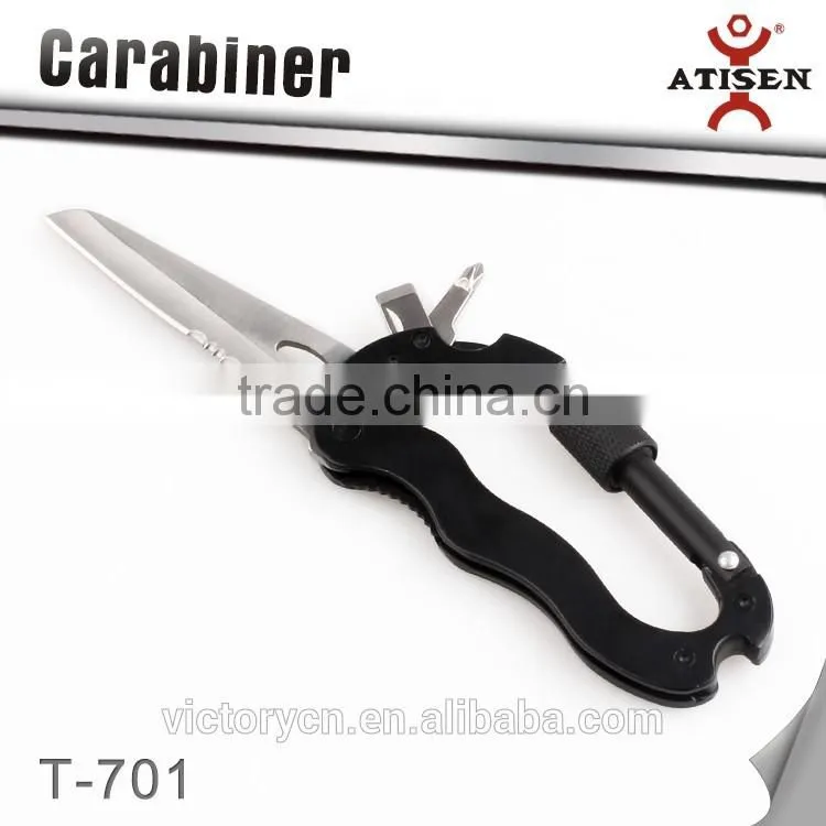 Multi Functions Climbing Carabiner With Hiking Knife And Screwdriver Outdoor Tool