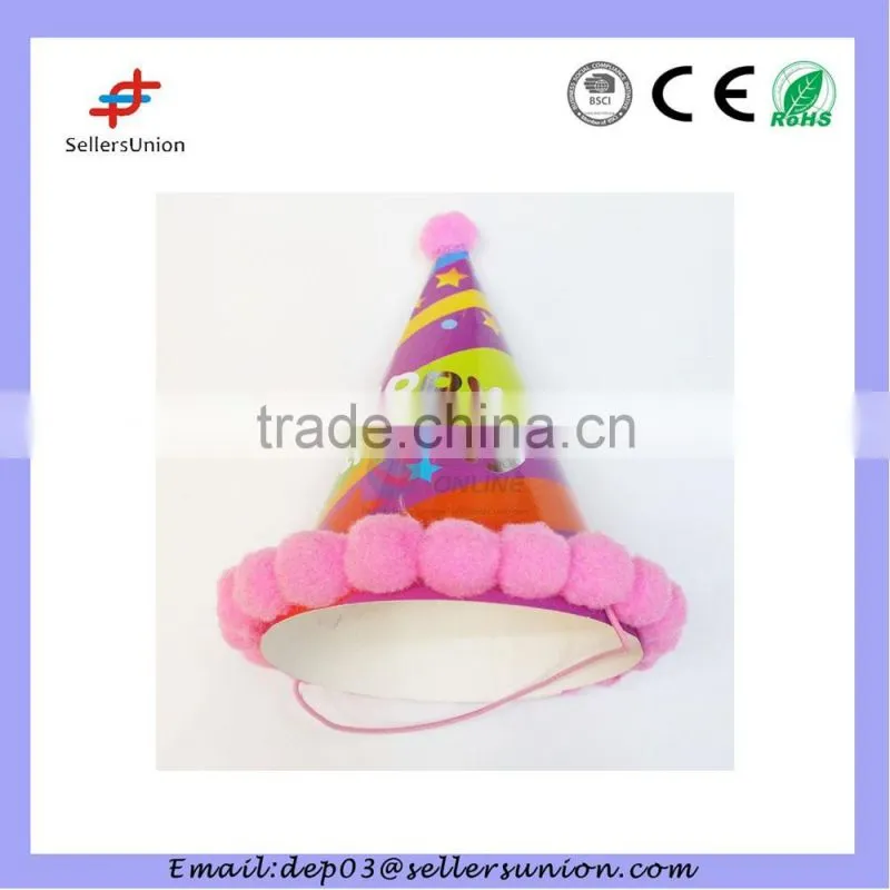 SO0825 party hat with fuzzy ball