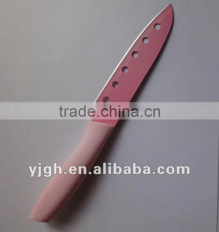 2pcs non-stick Santoku coating knife set with holes on blade