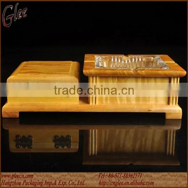 Gold wooden cigarette case with ashtray