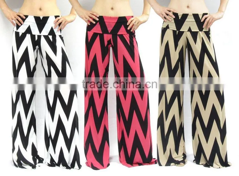 Women's plus size high waist trouses ,chevron zigzag print loose palazzo wide leg pants