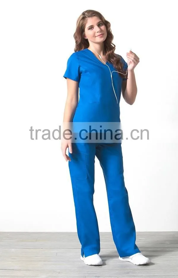 Custom V neck hospital uniform fitted clinical medical scrubs uniforms