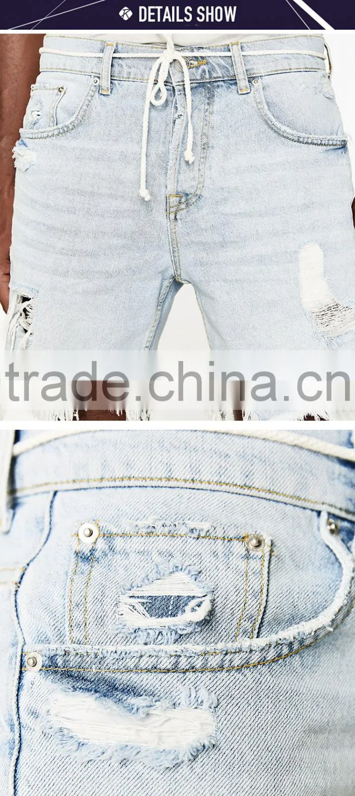 New arrival bermuda shorts men broken hole distressed raw edges jeans shorts