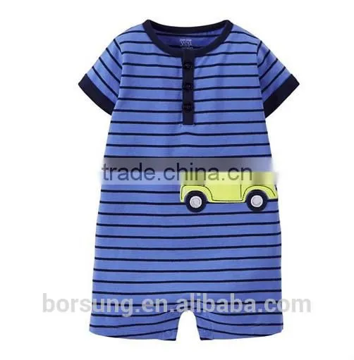 2015 Fashion Short Sleeve Blue Stripes Kids Rompers Importing Baby Clothes From China