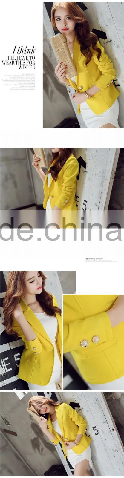 2016 Women Blazer Korean Version Cultivating Wild (green Yellow Black) Long-sleeved Small suit Women Blazers And Jackets