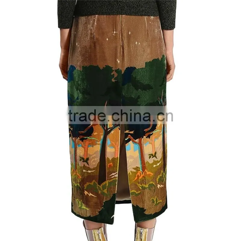 2017 OEM Spring Landscape Printed Valiant Long Maxi Skirts