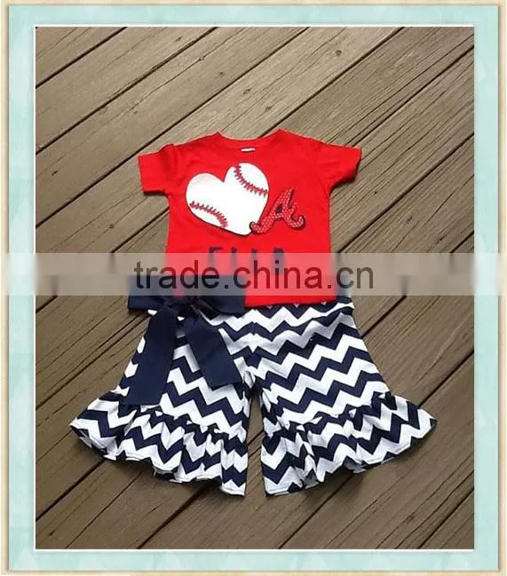 Capris Chevron Half Ruffle pants shorts & Red shirt set Heart Print Boutique short Outfit For any Team unique baby girl names