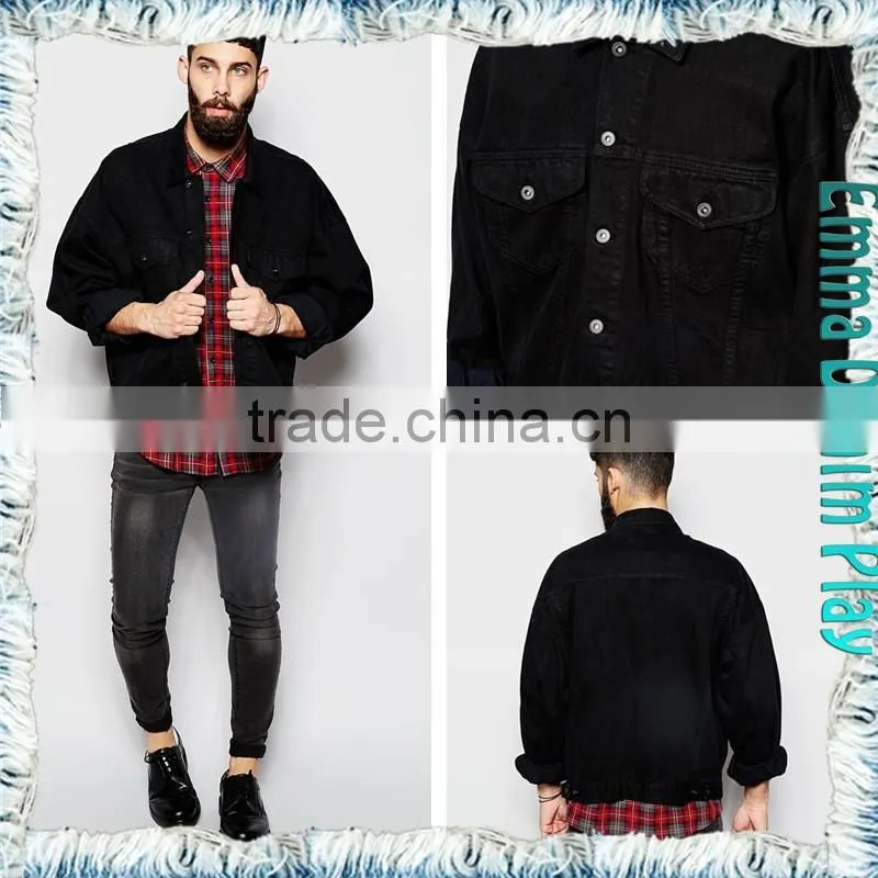 Top Quality Black Mens Long-sleeve Trench Denim Jacket Coats