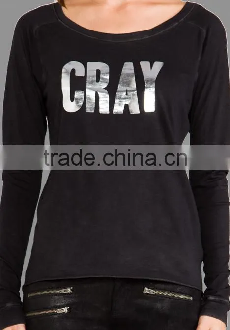 Metallic foil graphic rolled hem t-shirts