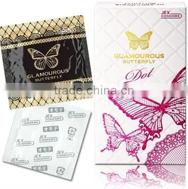 Japan Condom 'GLAMOUROUS BUTTERFLY DOT' --- outside top jelly-coated --- 8p