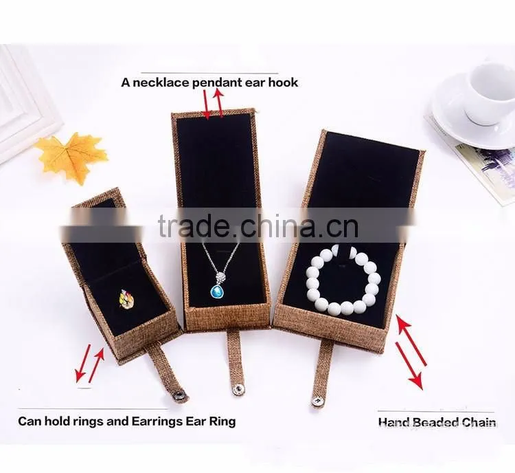 High Quality Natural Linen Fabric Paper Gift Storage Box Jewelry Bracelet Bangle Necklace Earrings Set Case Box