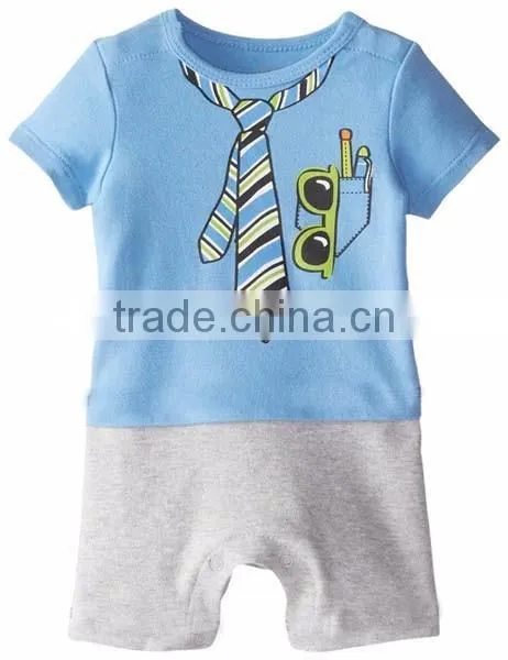 gentle style short sleeve baby boy romper with necktie