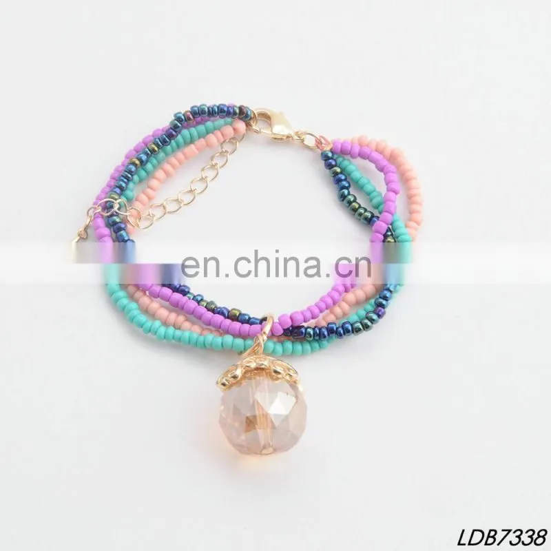 adjustable knot Handmade multistrand seed bead alloy pendant letters bar bracelets wax string weave bracelet