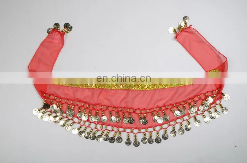 High chiffon gold coins performance belly dance hip scarf for kids Y-2052#