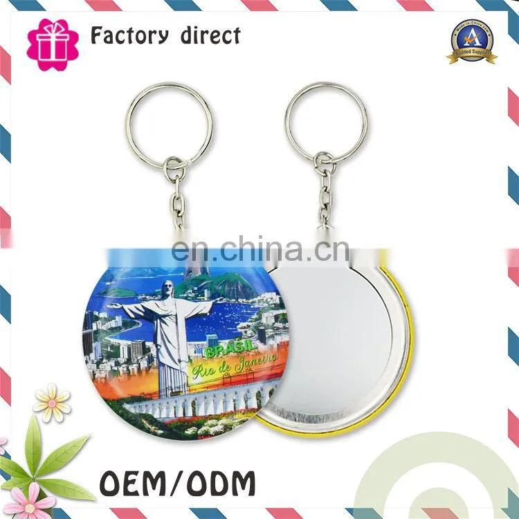 round shape cheap Eco-friendly custom metal keychain with mini size mirror
