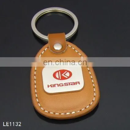 Custom embossed car logo leather key holder metal laser engraving keychain