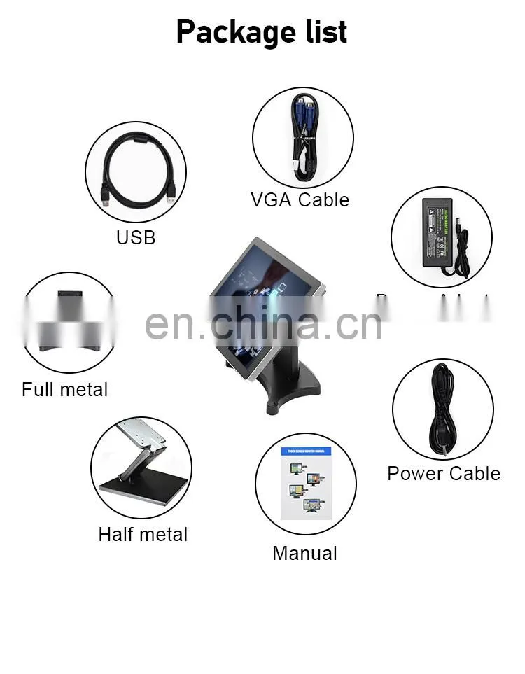 15inch True Flat Capacitive Touch Screen Monitor industrial Grade Metal Case Computer POS Display 1024x768
