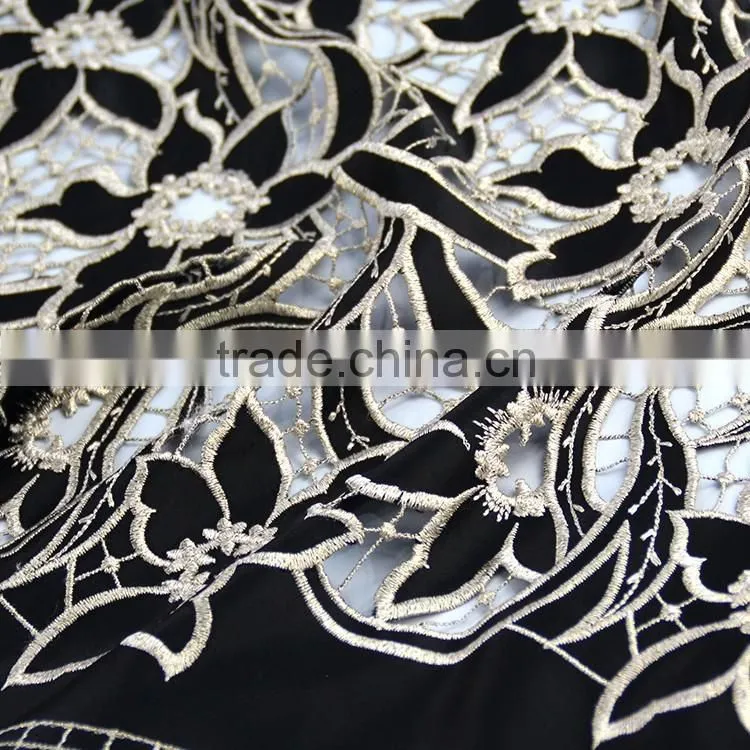 Hot-selling promotional custom chemical evening sexy dress use hot popular black gold lace fabric