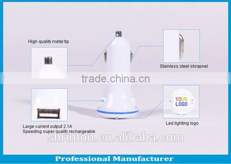 Custom Logo USB Car Charger with led light 5V 3.1A