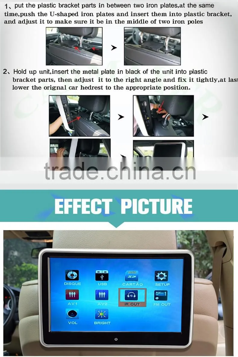 High Resolution 1024*600 quality 10.1 inch TFT HDMI player Touch screen car dvd headrest monitor