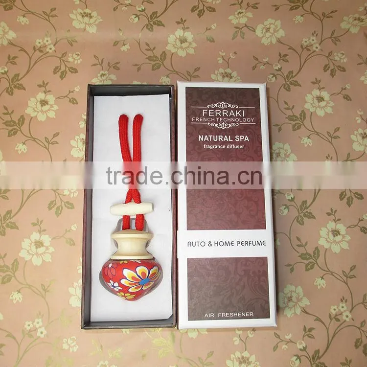 Haning car perfume set/car air freshener with square clear glass bottle