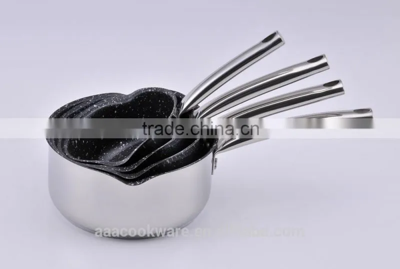2015 New Item High Quality 18/8 Stainless Steel Milk Pot With Marble Coating For Induction Cooker