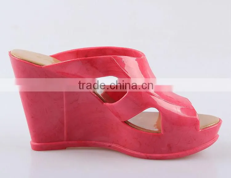 2016 fashion women Plastic shoes from china Ladies Sweet Style Jelly PVC hight wedge slipper Waterproof Wedge Jelly Sandal