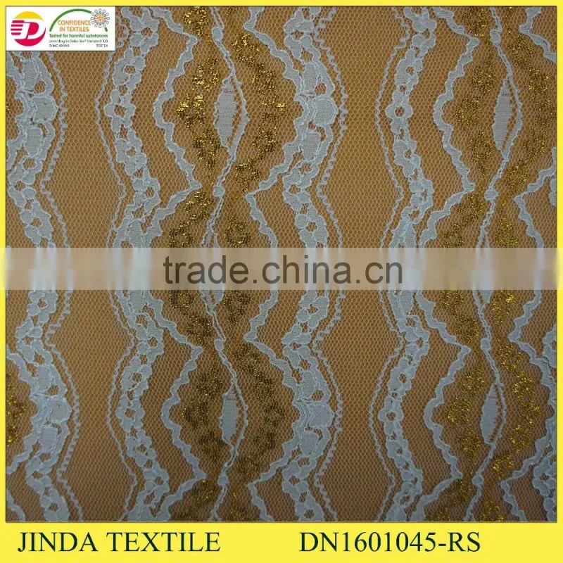 2016 Fashion Design 100%Nylon Golden Organza Lace Fabric For African Women Dress