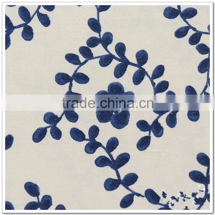 100% Linen fabric Design of blue and white porcelain fabric for sheet, bed-cover, sofa cover, curtain, tablecloth