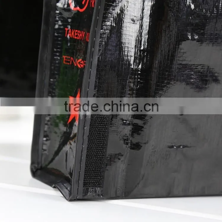 PP woven fabric with lamination shopping bag ,with cover ,webbing PP handle ,with CMYK printing