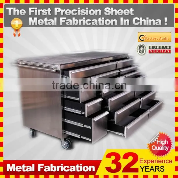 46 in. 9 drawer stainless steel mobile tool cabinet with solid wood top, black