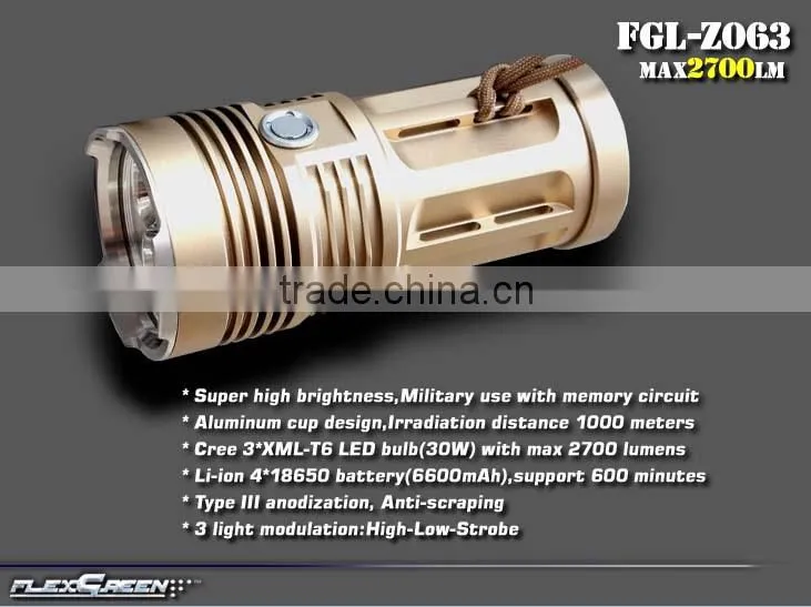 30w 2700lm high bright XML T6 3 led portable flashlight