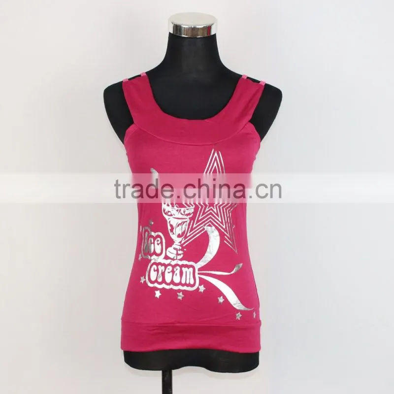 High quality polyester/cotton woman adjustable pink ladies tank top