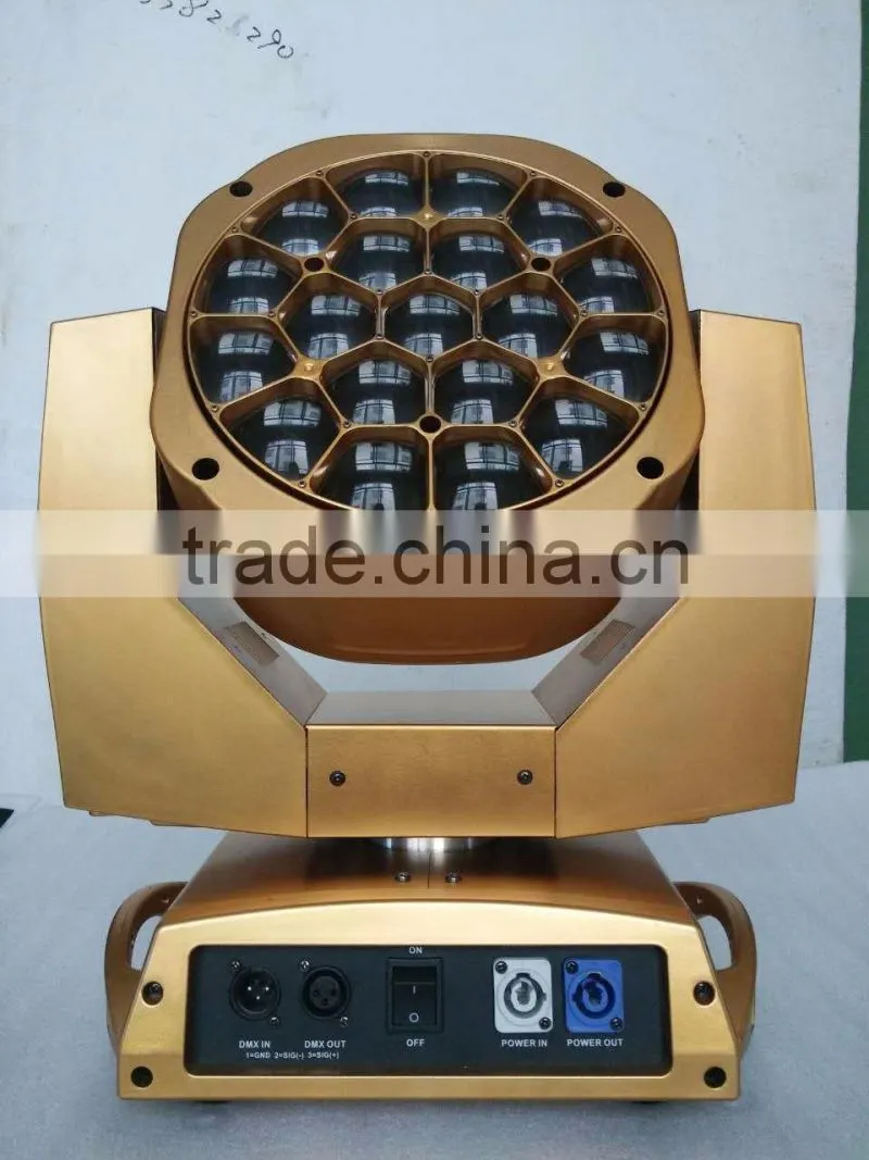 China New Bee Eye 19pcs*15w Zoom Moving Head Led Beam Light, 19pcs Rgbw 4In1 Zoom Wash Big Bee Eyes Stage Moving Head Light