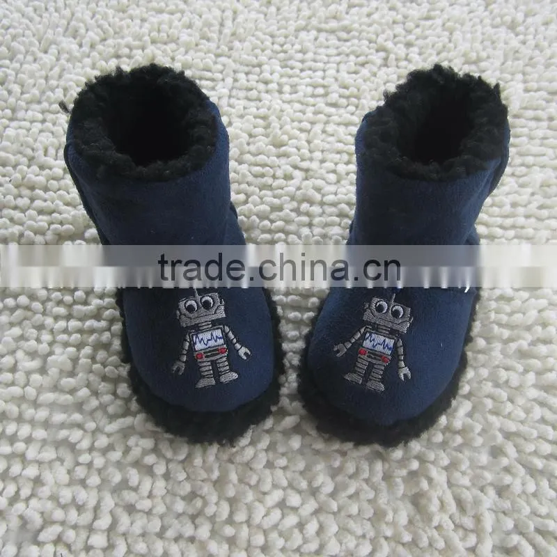 Winter thermal cotton-padded waterproof anti-slip soles slippers,home floor blue microsuede with mouse embroidery children boots