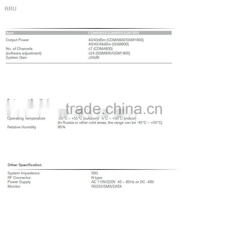 40/43dBm RRU 2g 3g gsm repeater 900 1800 from China