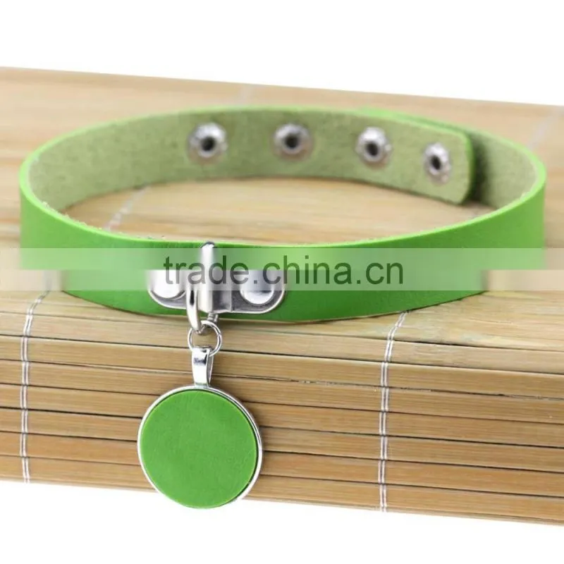 Japanese Anime Sailor Moon Rock Harajuku Gothic Punk Style Multi Color Alloy Round Pendant PU Leather Choker Necklace