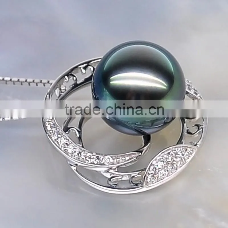 2016 fine jewelry 9--10mm tahitian black pearl necklace pendant