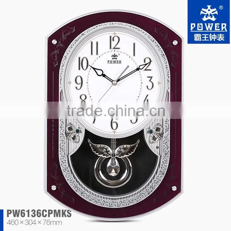 Plastic Case Decorative Pendulum Multifunction Old Style Wall Clock With 18 Music For Chiming And Sweep Quartz Movement