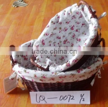 wholesale oval dark brown wicker storage basket for home decoration with fabric liner and side handles factory supply