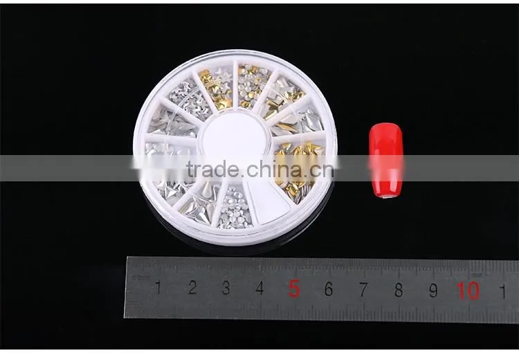 Defferent style sliver Gold Alloy 3D glitter metal nail art decoration round wheel sticker