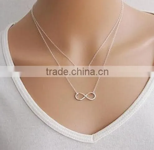 Fashion Charm Jewelry Chain Pendant Lucky Number 8 Clavicle Double-deck Necklace