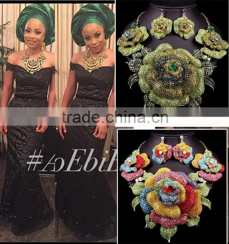 2016 big flower bridal wedding jewelry set/ african statement rhinestone jewelry set