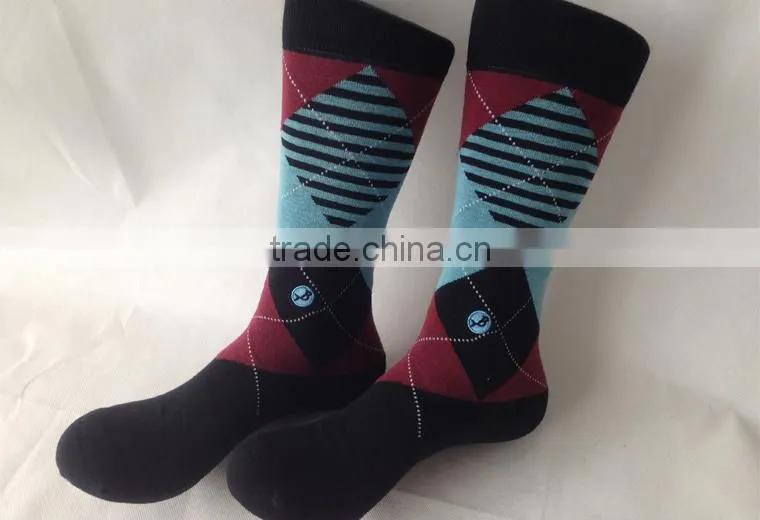 Oem Custom Design Classical Argyle Thick Combed Cotton Men Dress Socks