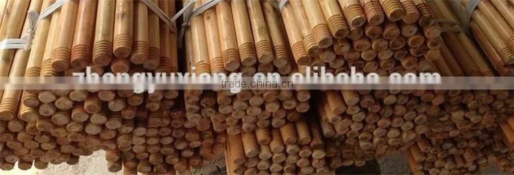 Natural wooden lacquered and threaded mop handle