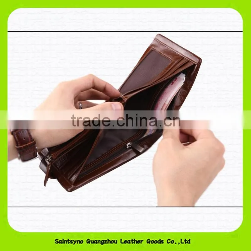 15627A Top quality factory outlet durable leather tri-fold men wallet