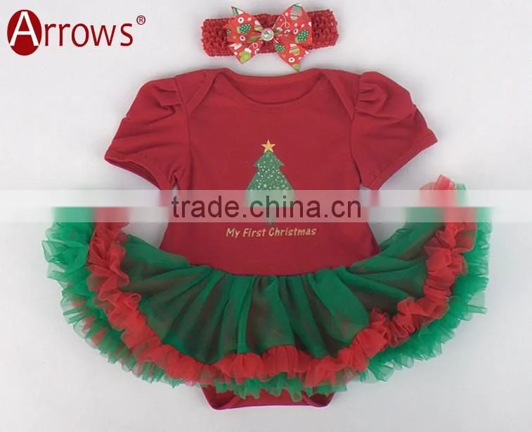 New Arrival Boutique Baby Petti Lace Romper Christmas Tree Pattern Romper and Dress